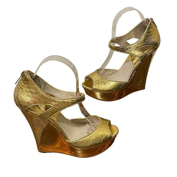 Michael Kors Metallic Platform Wedge Zip Up Ankle Gold Size 7.5 - Picture 1 of 13